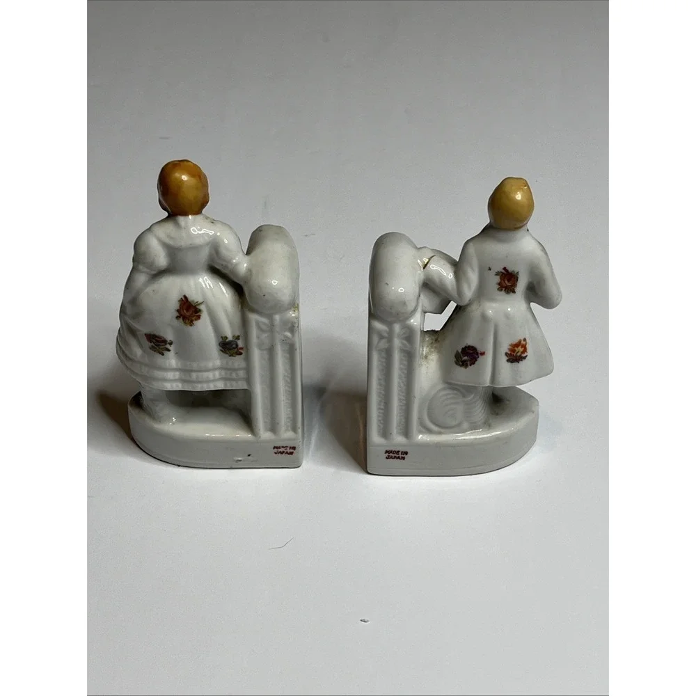 Vintage Figural Bookends Decor Man & Woman Floral Porcelain Made In Japan